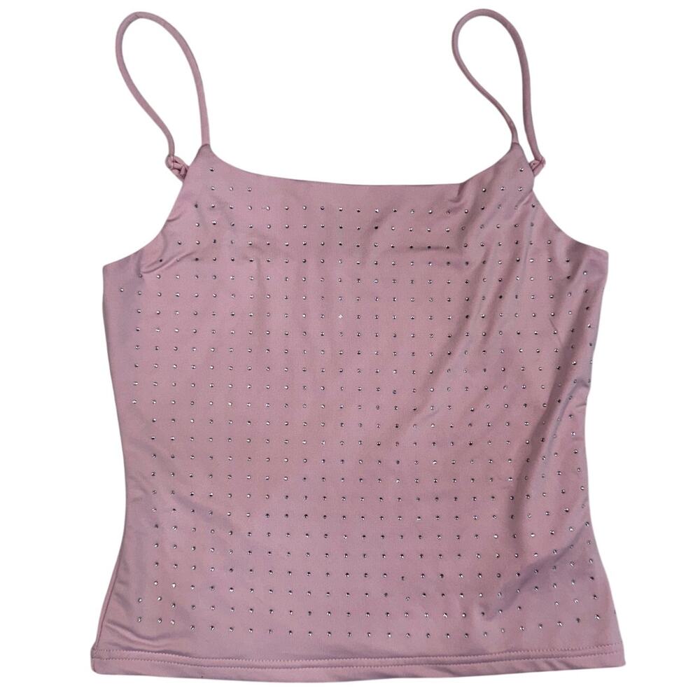 Charlotte Russe Pink Rhinestone Spaghetti Strap Cami Tank Top Y2K Coquette S - Picture 2 of 16
